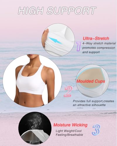 Image of RUNNING GIRL High Impact Sports Bras for Women,Crisscross Back High Support Bra Moulded Cup Workout Bra Push up(WX3072 White L)