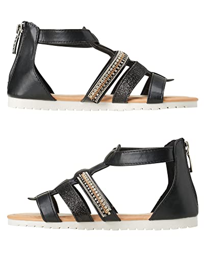 bebe Girls' Sandals - Open Toe Summer Shoes Cute Flat Strappy Gladiator Sandals with Ankle Zipper and Cushioned Sole3