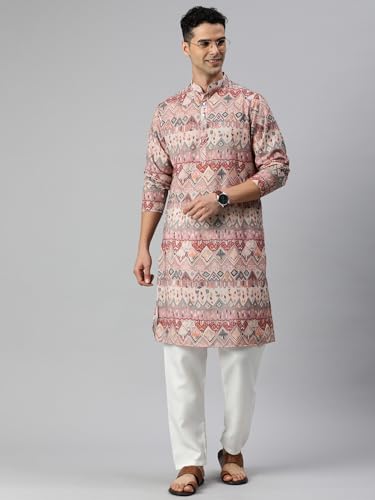 Image of Majestic Man Men's Cotton Blend Regular Fit Casual Ethnic Motifs Abstract Printed Kurta