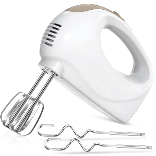 Image of 5-Speed Electric Hand Mixer with Whisk, Traditional Beaters, 120 Watts,Portable & Lightweight, Blending or Cooking, Brown