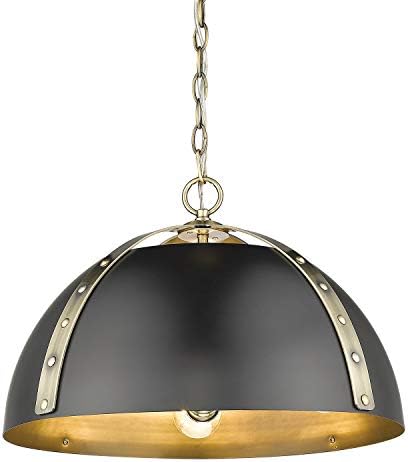 Golden Lighting 6928-3P AB-BLK Aldrich Pendant, Aged Brass