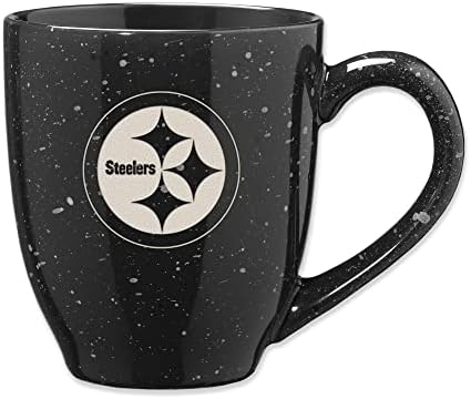 Rico Industries NFL Football Pittsburgh Steelers Primary 16 oz Team Color Laser Engraved Ceramic Coffee Mug, SPK2301BK