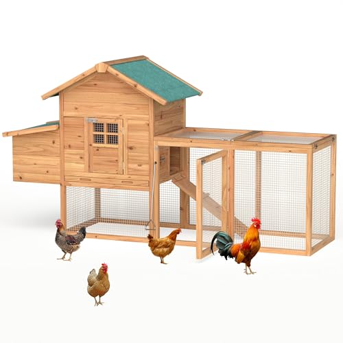 GOJOOASIS Wooden Chicken Coop for 2-5 Chickens Outdoor Wooden Hen House Poultry Pet Hutch for Backyard Outdoor w/Tray Run Cage & Nesting Box(A)