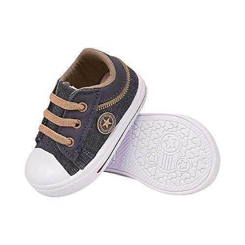 Tênis infantil Masculino Cano Baixo Aplique Lateral Moderno Jeans Escuro 23/24
