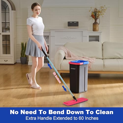 Image of JOYMOOP Flat Mop System, Microfiber Mop and Bucket Set, Black, Household & Commercial Floor Cleaning System for Hardwood, Tile & Glass, Wet Dry Use, 60 inch Handle, 3 Pads