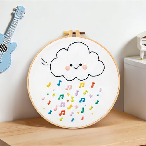 Image of Crafmanoe Cute Embroidery Kits for Beginners Adults, Hand Embroidery Starter Kits, Stamped Cross Stitch Kits for Beginner Adult Craft Kits for Women, Entire Set of Embroidery Supplies & Video Tutorial