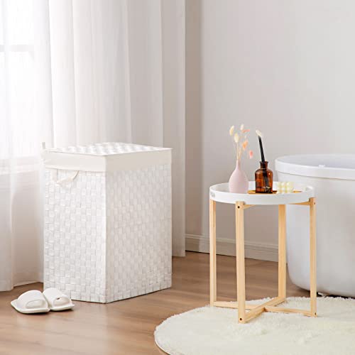 Fiona's Magic Laundry Hamper Basket With Lid, Handwoven 90L Large Clothes Hamper With Removable Liner Bags, Collapsible White Tall Hamper For Bathroom, Bedroom And Dorm Room Organizer #TOP5