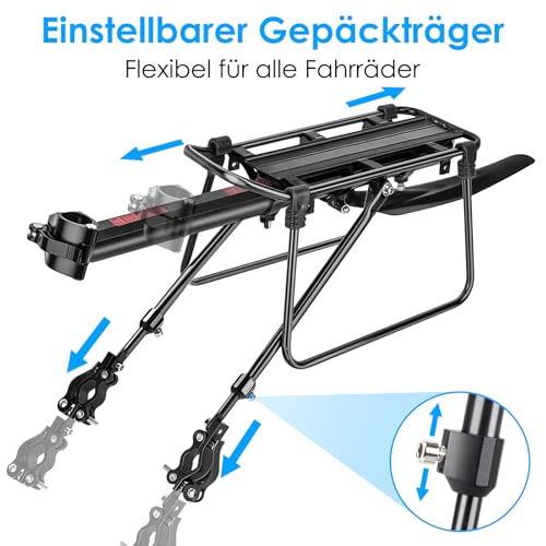 SPGOOD Fahrrad Gepäcktrager Set [24-29 Zoll ] Einstellbare Universal Aluminiumlegierung Mountainbike Gepäcktrager mit Reflektor, Schnellverschluss und Montage,Maximalbelastung 100kg
