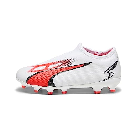 PUMA UMA Ultra Match LL FG/AG JR, Zapatillas de fútbol, White Black-Fire Orchid, 38 EU