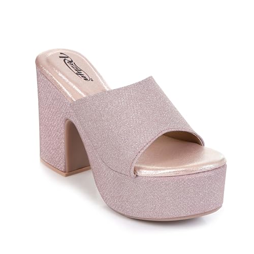Image of ROZLYN Women's Glitter Block Heel Platform Sandals, Open Toe High Heels