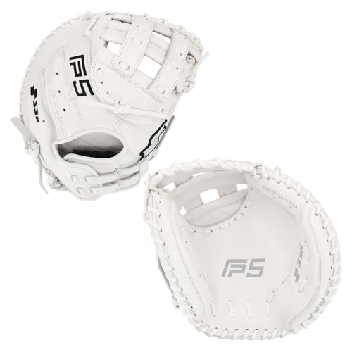 SSK FP5 Fastpitch Softball Catchers Mitt 33 34 Right & Left Hand Throw Premium Full Leather Softball Glove (White/Black 33 - Right Hand Throw)
