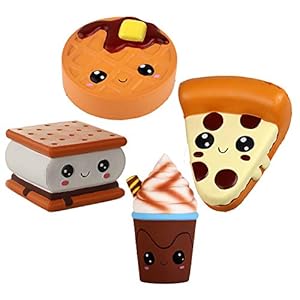 Anboor Squeeze Speelgoed 4 stuks Smore Wafeltaart Pizza Koffiekopje Langzaam Stijgende Squishy Anti Stress Geurige…