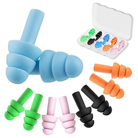 5 Pairs Sleep Earplugs,Silicone Ear Plugs for Sleeping Noise Cancelling,Soft Reusable Ear Plugs,Small Earplugs for Sleep,Travel EarPlugs with EarPlug Case(Pink,Black,Blue,Orange,Green) Cover