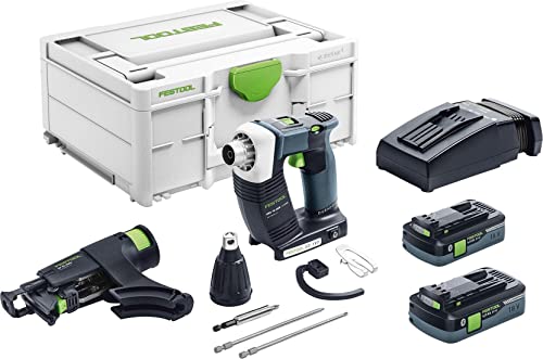 Festool DWC 18-2500 HPC 4.0 I-Plus DURADRIVE Cordless Builder (with Battery Packs, Quick Charger, Magazine Attachment, Depth Stop, Scaffolding Hook, Magnetic Bit Holder, Bits, Belt Clip), in Systainer