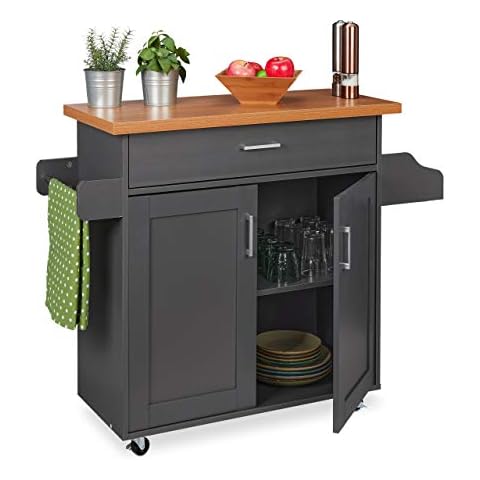 Relaxdays Grey/Natural Kitchen Trolley with Wheels Cover