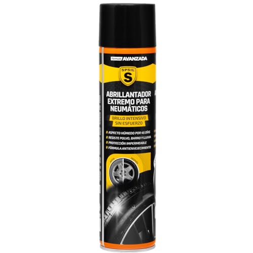 SPSIL Abrillantador Restaurador Neumáticos Coche y Moto, Protección UV Larga Duración, Brillo Intenso y Duradero, Hidratador Gomas, Renovador Color Negro Original, Fórmula Profesional 650ML