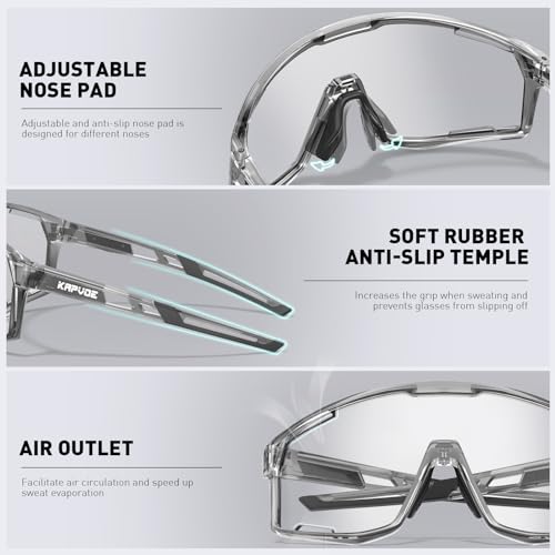 KAPVOE Photochromic Cycling Glasses Men Mountain Bike Sunglasses Women Clear MTB Sports Goggles Transition Bicycle Glasses Triathlon Running UV Protection Dark Gray - Image 4