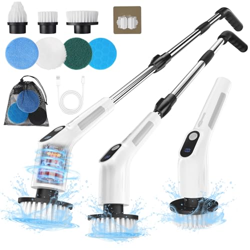 Brosse de nettoyage sans fil rotative à manche extensible et 2 vitesses