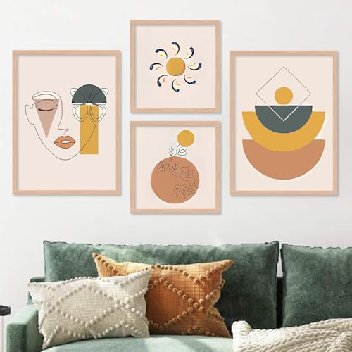 Image of Kotart Premium Digital Paintings with Frame for Home Decoration - Minimalistic Shapes Painting for Living Room Bedroom Office Room Decor - Painting for Wall Decoration - Pack of 4 (Art 8, Big (13x17 or 13x13 inch))