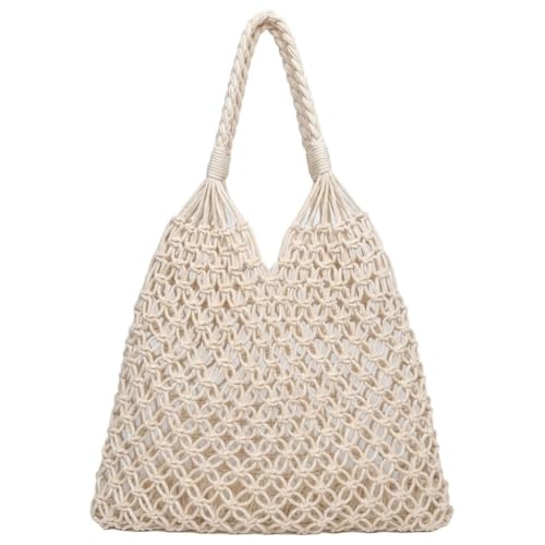Bolsa Feminina em Macramê. Bolsa de Ombro Estilo Rede Trançada Casual Verão (Bege/Off White) (Offwhite)