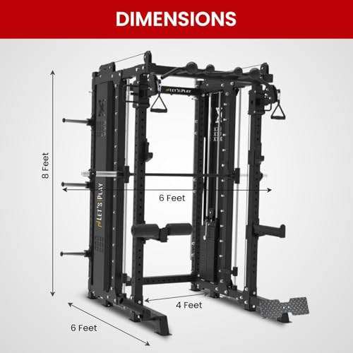 Image of Let's Play Commercial Multi-Functional Power Rack with Smith Machine | All-in-One Home Gym Trainer for Full Body Workouts | Commercial Grade Frame Warranty ( Call on 8587902343)