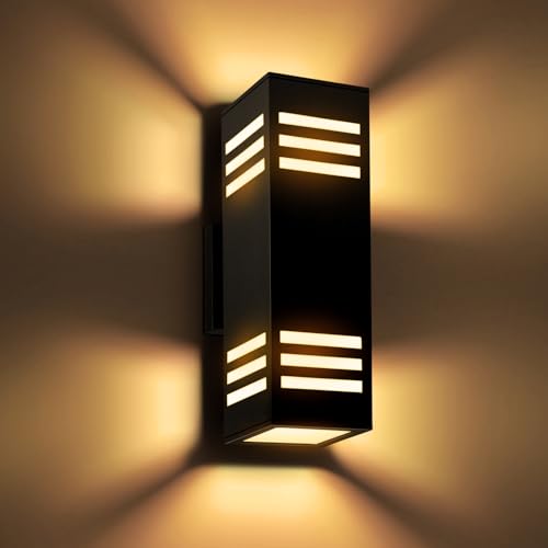 Image of 2-Pack Modern Outdoor Wall Lights, IP65 Waterproof Up & Down Porch Light Fixtures with E26 Bulbs, Wall Sconces for Garage, Patio, Entryway
