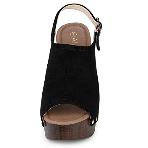 Allegra K Women's Slingback Platform Black Chunky Heel Sandals - 6.5 M Us #TOP2