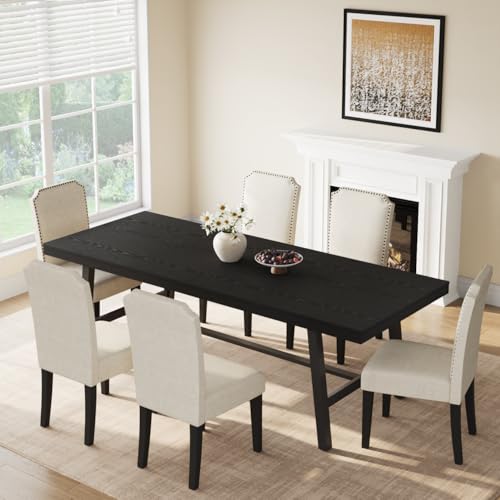 Image of GarveeHome Industrial Dining Table for 8-10 People, 86.61 inch Long Large Kitchen Table with Sturdy Metal Frame, Rectangular Counter for Dinner, Kitchen, Dining Room (Black, 87 inch Non-extendable)