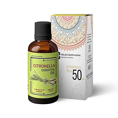 Image of Heilen Biopharm Citronella Essential Oil - 50 mL Per Bottle Pack of 1, For Stress Relief Aromatherapy Insect Repellent (Cymbopogon Nardus)