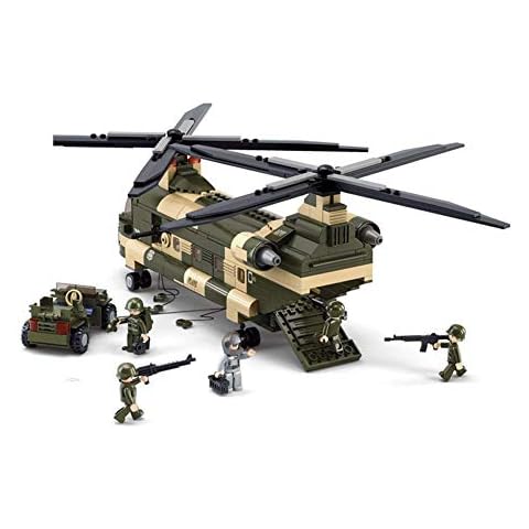 Sluban Military Blocks Army Bricks Toy-Transport Helicopter Building Block & 5 Soldier Cover