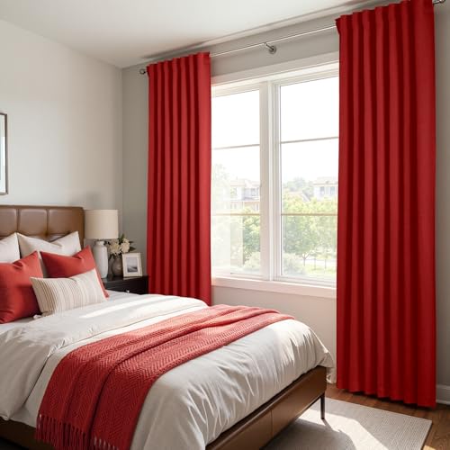 Image of ANRODUO Christmas Red Back Tab Blackout Curtains 90 Inch Long 2 Panels | Rod Pocket,Thermal Insulated Room Darkening Light Blocking Curtains for Living Room Bedroom Privacy,W42xL90