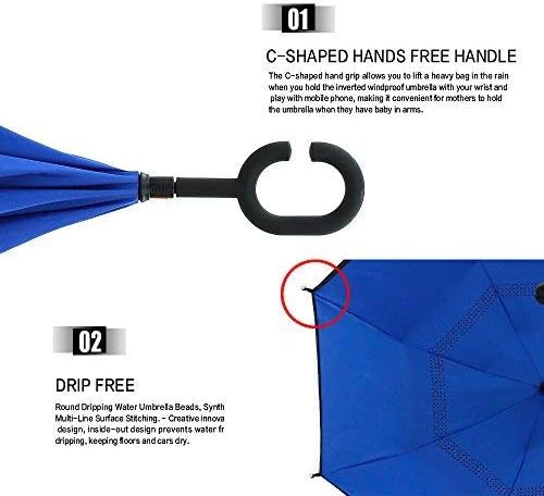 MRTLLOA Windproof Inverted Reverse Umbrella with UV Protection, C-Shaped Handle Double Layer Stick Umbrella for Rain (Royal Blue)