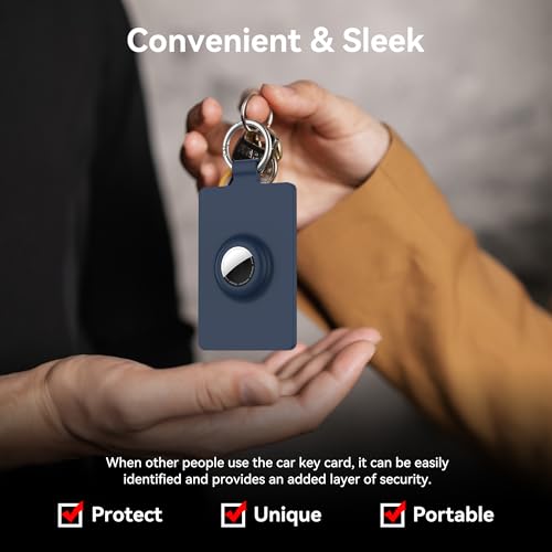 Image of Card Holder for Tesla Keycard with AirTag Slot, Soft Silicone Key Card Protective Case Cover for Tesla Model 3 Y S X Cybertruck,Key Holder with Keychain Key Rings - 1 Pack,Blue