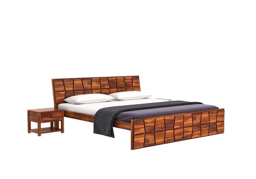 Image of SANKAT MOCHAN Industries Solid SHEESHAM Honey Brown Wooden King Size Bed Double Bed Furniture for Bedroom, Living Room, Home & Hostel (Honey Finish) Matters Size (6 * 6.5) (California King)