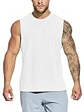 MIER Men's UPF 50+ Sleeveless Workout Swim Shirts Quick Dry Running Tank Tops UV Protection Muscle Tees White XL