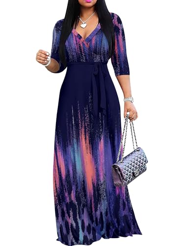 Image of PinkPatty Plus Size Dresses for Curvy Women V Neck Flowy Long Sleeves Wrap Maxi Dress Travel Vacation Outfits