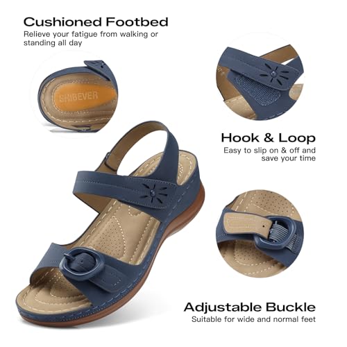 Image of SHIBEVER Wedge Sandals Women Comfortable: Low Heel Wedges Casual Summer | Lightweight All Day Walking Elastic Ankle Strap Open Toe Dressy 2026 Cushioned Womens Shoes