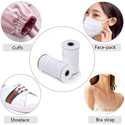 Elastic for Sewing 1/8 inch Elastic Cord Wide Braided Stretch Strap for DIY Sewing Crafting 140 Yards Flat (White, 3mm)