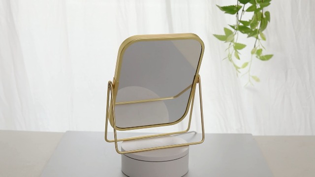 Espejo de maquillaje de mesa rectangular doble cara dorado miniatura 7