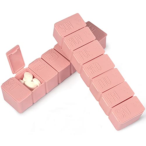 Pill Organizer-Pill Boxes for Travel, 7 Day with Braille Pill case Vitamins Fish Oil Supplements, Medication Organizer Dispenser for Fish Oils, Vitamin Holder Supplement(Pink) Pill Organizer-Pill Boxes for Travel, 7 Day with Braille Pill case Vitamins Fish Oil Supplements, Medication Organizer Dispenser for Fish Oils, Vitamin Holder Supplement(Pink)