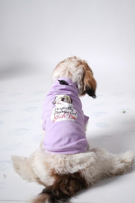 Image of Thunder Tails Premium Cotton Dog T-Shirt | Adjustable Neck | for Small Dogs | Lilac | Large | for Shih tzu