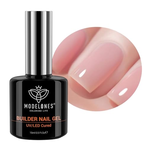 modelones Construtor de gel para unhas, construtor rosa nude neutro 8 em 1 para espessamento de unhas, base de borracha rosa blush rosa, lâmpada LED curada, fortalecedor, esmalte em gel rígido extensor para salão faça você mesmo