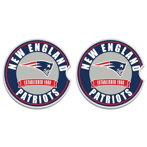 New England Patriots Set of 2 Car Coasters by Fan Creations | Removable Absorbent Ceramic Stone Coasters - Ideal Gift for Everyday and Die Hard Football Fans - Show Your NFL Team Spirit