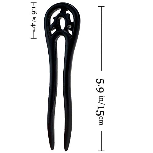 Finger Love Handmade Carved Wood 2-Prong Vintage Style Hair Stick Double01 (Black Ebony) #TOP2