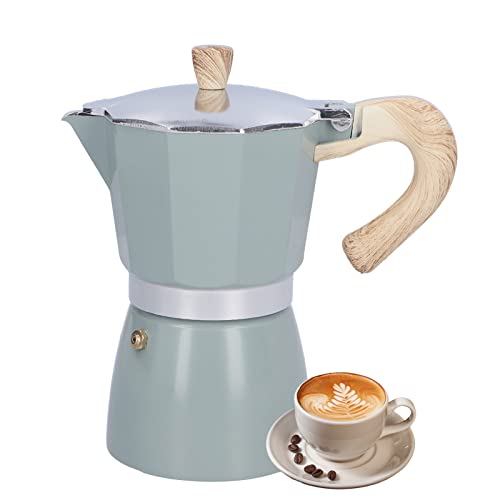 Natudeco Cafetera cubana, cafetera Moka, percoladora, estufa de aluminio, para espresso clásico, estilo italiano (azul lago)