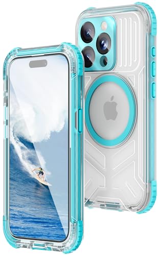 WIFORT for iPhone 15 Pro Max Waterproof Case [IP68 Underwater Dustproof][Built-in Screen][15FT Military Shockproof] 360 Full Body Sealed Protection Cover Magnetic Frosted Phone Case 6.7 Teal