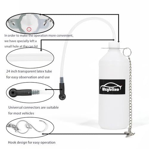 Wzyblixo One Man 1L Brake Bleed Bottle, Brake Fluid Bleeder Kit, with 24 inch Latex Tube and Universal Adapter.