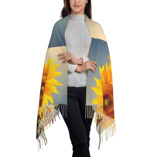 Écharpe tournesol noire à pompons longue et tendance - 2