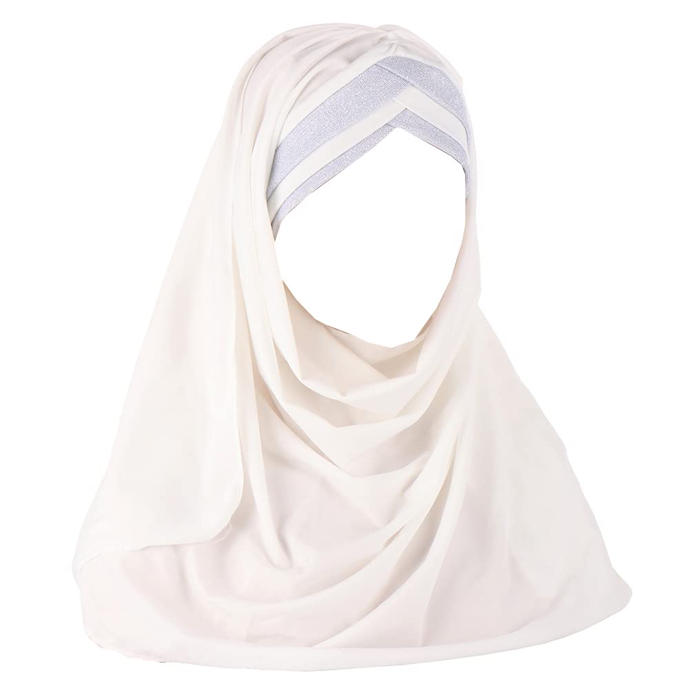 Jdyaoying Women's White Sequins Hijab Muslim Head Wrap Scarf Islamic Shawl Long Turban Cap Head Cover