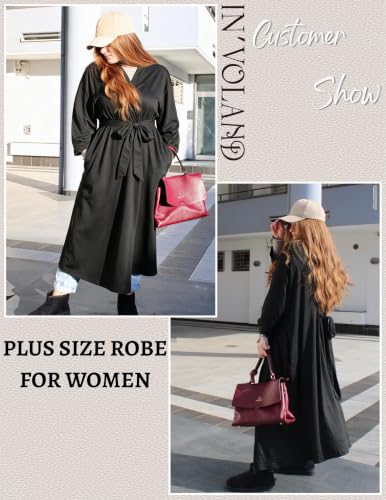 Image of IN'VOLAND Womens Plus Size Kimono Robes Long Knit Bathrobe Ladies Sleepwear